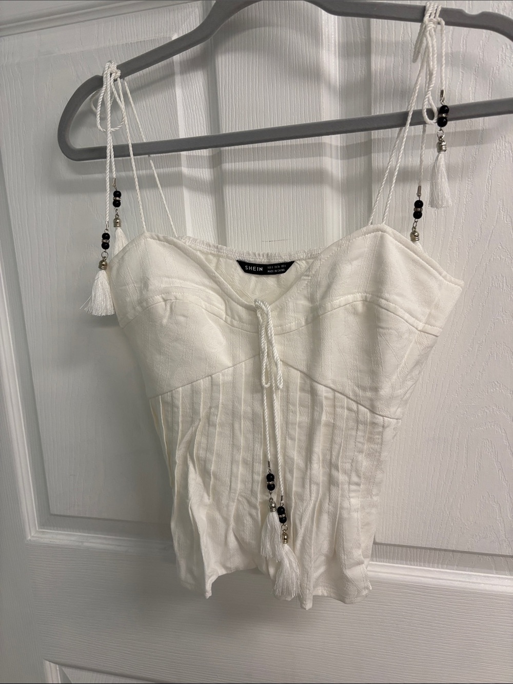 SHEIN White Tassel Tie Pleated Cami